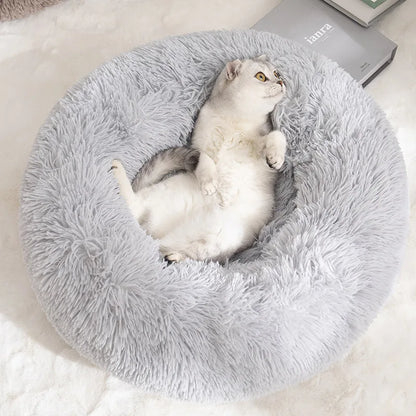 Fluffy Donut Bett für Hunde & Katzen | Plüsch | Anti-Stress | Waschbarer Bezug | 3 Größen