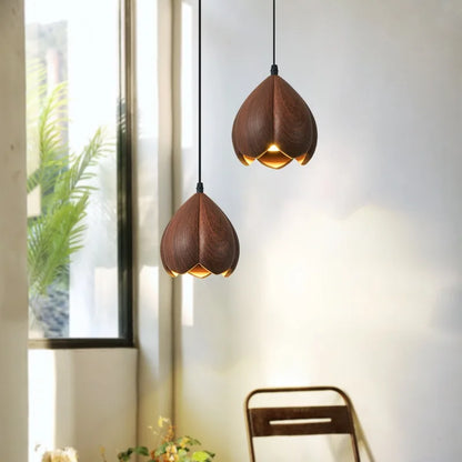 NordLume Lampe | Moderne Pendelleuchte aus Walnussholz in Braun, skandinavischer Stil