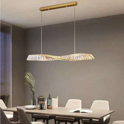 Astrion | Moderne LED-Hängeleuchte mit Kristallen und Spiraldesign für den Esstisch