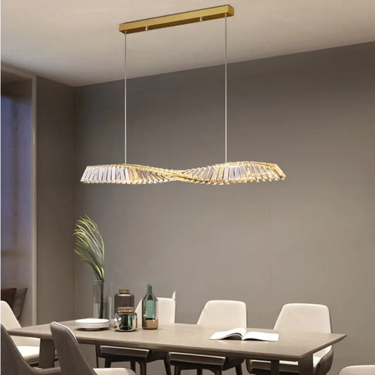 Astrion | Moderne LED-Hängeleuchte mit Kristallen und Spiraldesign für den Esstisch