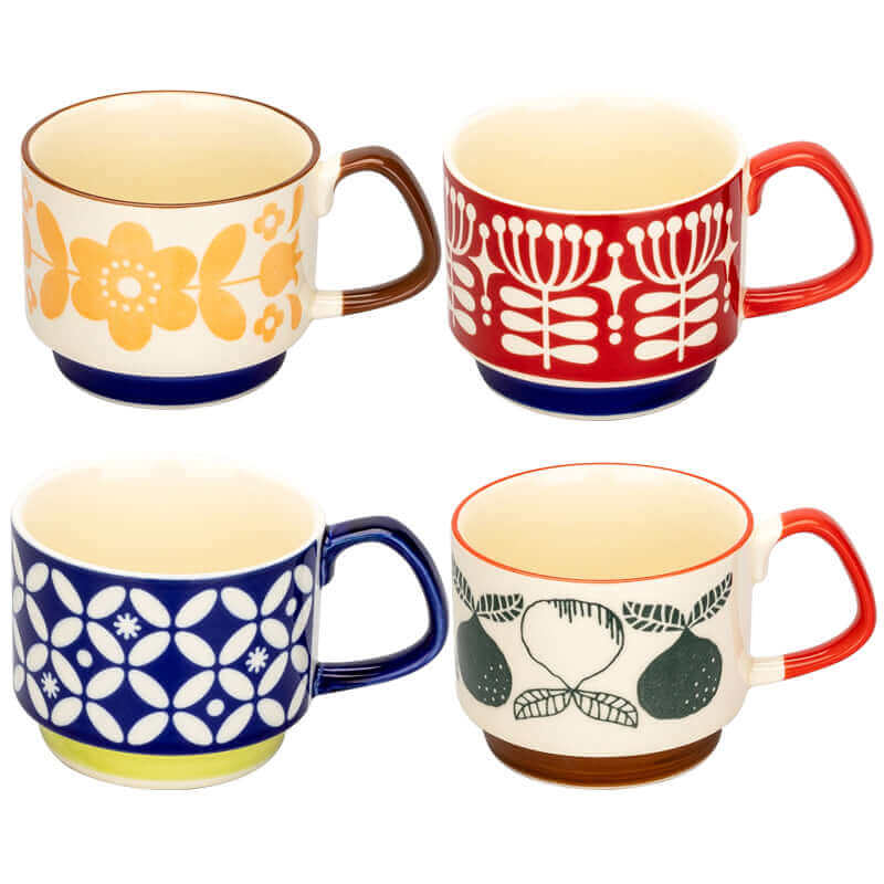 Brenvika | Keramik-Kaffeetasse im Retro-Stil, in 8 Designs erhältlich
