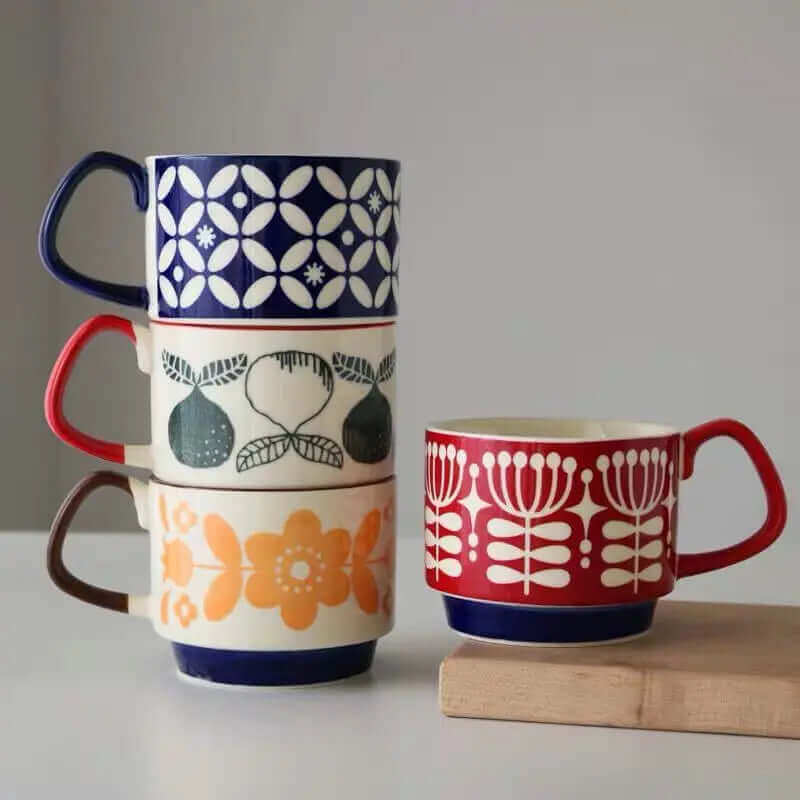 Brenvika | Keramik-Kaffeetasse im Retro-Stil, in 8 Designs erhältlich
