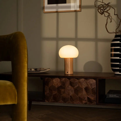 Lumari Senso | Dimmbarer Tischleuchte aus Holz und Glas mit Akku