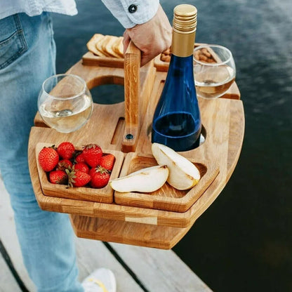 Lunvink Fold | Faltbarer Picknicktisch aus Holz mit Glashaltern und Snackfächern