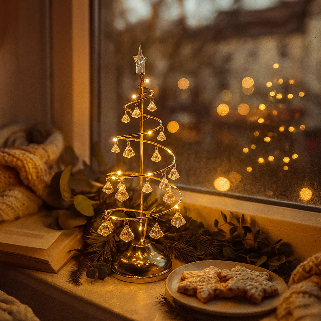 Weihnachtliche Lampe Gold | LED Weihnachtsbeleuchtung Warmweiß | Dekorative Tischlampe für festliche Stimmung