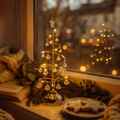 Weihnachtliche Lampe Gold | LED Weihnachtsbeleuchtung Warmweiß | Dekorative Tischlampe für festliche Stimmung