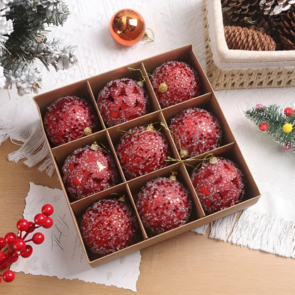 Weihnachtskugeln Set | Elegante Christbaumkugeln aus Kunststoff | Champagner-Gold & Rot-Glitzer |