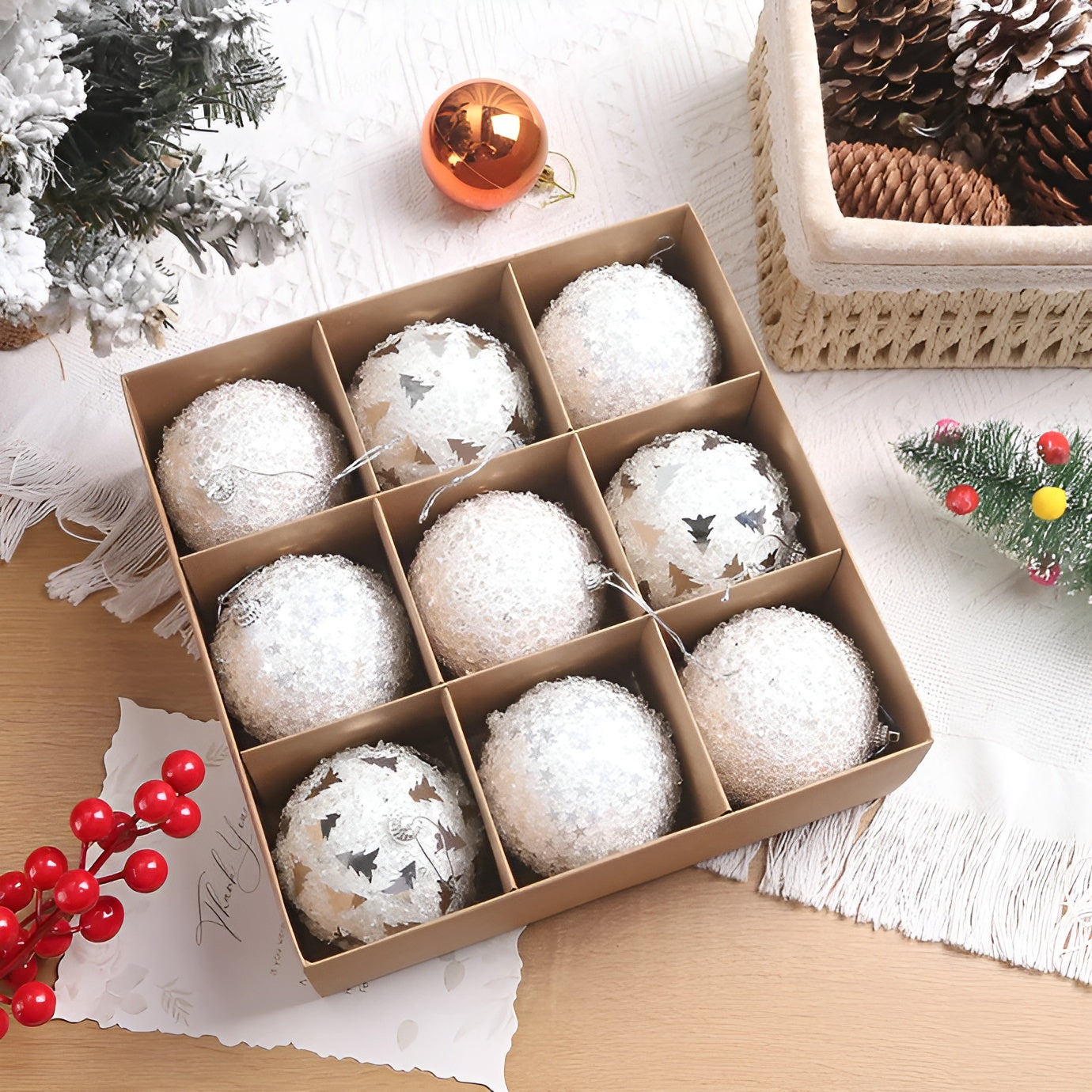 Weihnachtskugeln Set | Elegante Christbaumkugeln aus Kunststoff | Champagner-Gold & Rot-Glitzer |