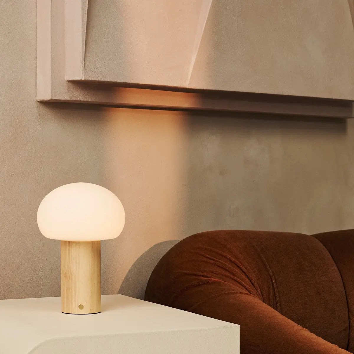 Lumari Senso | Dimmbarer Tischleuchte aus Holz und Glas mit Akku