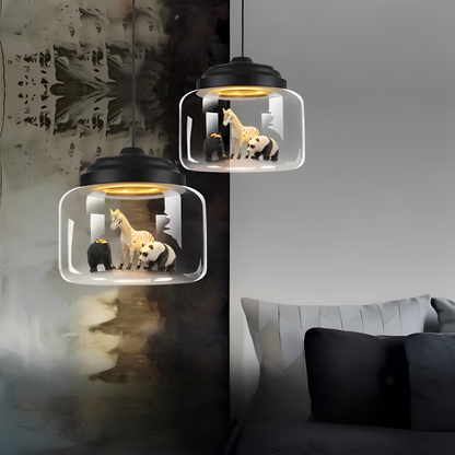 LumiZoo Lampe | LED-Pendelleuchte aus Glas mit Cartoon-Tiermotiv, nordischer Stil