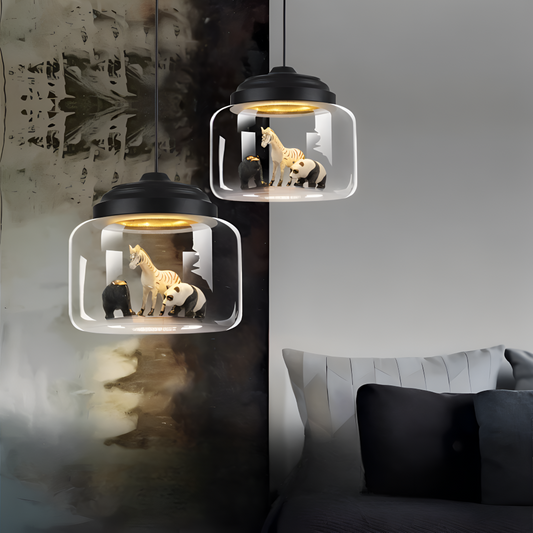 LumiZoo Lampe | LED-Pendelleuchte aus Glas mit Cartoon-Tiermotiv, nordischer Stil