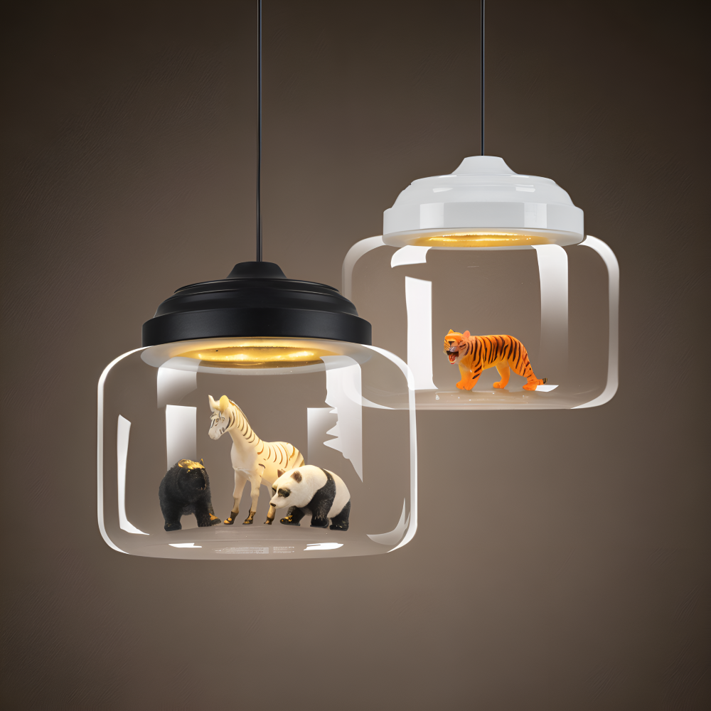 LumiZoo Lampe | LED-Pendelleuchte aus Glas mit Cartoon-Tiermotiv, nordischer Stil