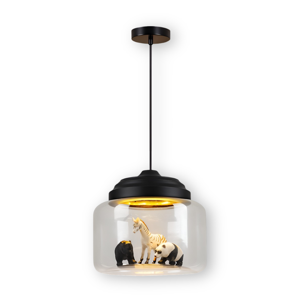 LumiZoo Lampe | LED-Pendelleuchte aus Glas mit Cartoon-Tiermotiv, nordischer Stil