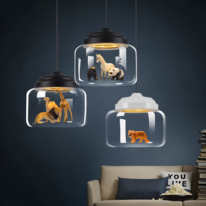 LumiZoo Lampe | LED-Pendelleuchte aus Glas mit Cartoon-Tiermotiv, nordischer Stil