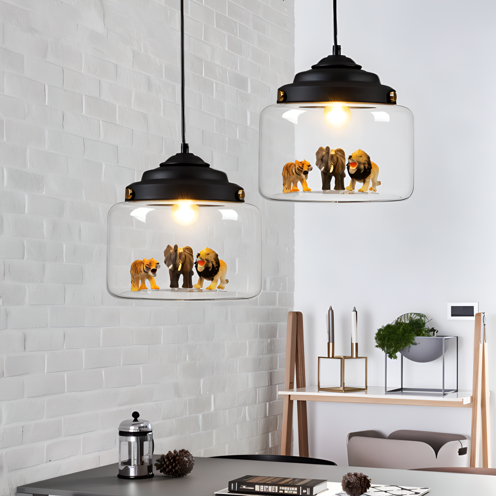 LumiZoo Lampe | LED-Pendelleuchte aus Glas mit Cartoon-Tiermotiv, nordischer Stil