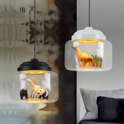 LumiZoo Lampe | LED-Pendelleuchte aus Glas mit Cartoon-Tiermotiv, nordischer Stil