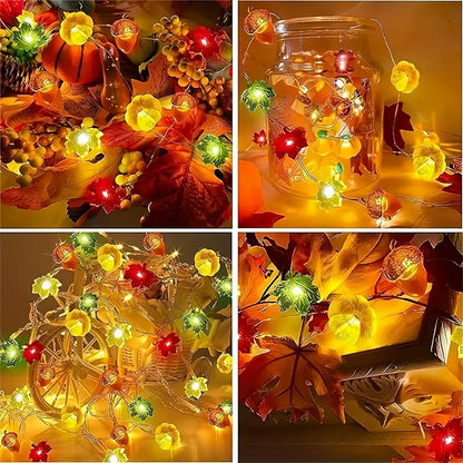 Halloween Herbst Lichterkette – 3m LED Girlande mit Kürbis, Ahornblatt & Eichel