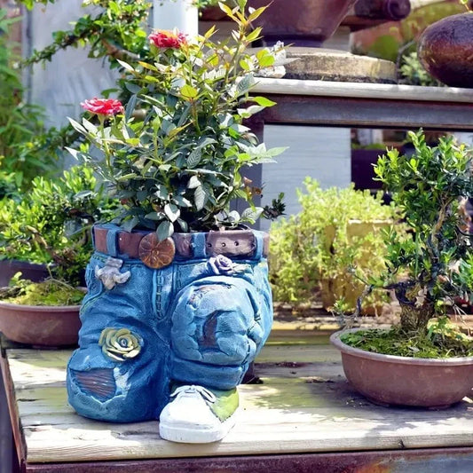 Jardino Denim | Skulpturaler Resin-Blumentopf im Jeans-Design für Sukkulenten