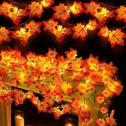 Halloween Ahornblatt Lichterkette – Warmweiße LED Herbstdeko für Wohnzimmer & Partys