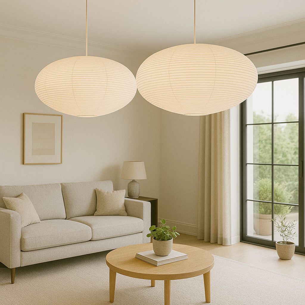 WabiLight | Japanische Papier Pendelleuchte | Handgefertigtes Design im Wabi-Sabi Stil mit warmem LED-Licht