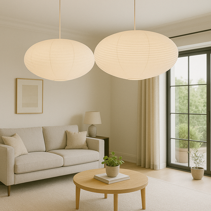 WabiLight | Japanische Papier Pendelleuchte | Handgefertigtes Design im Wabi-Sabi Stil mit warmem LED-Licht