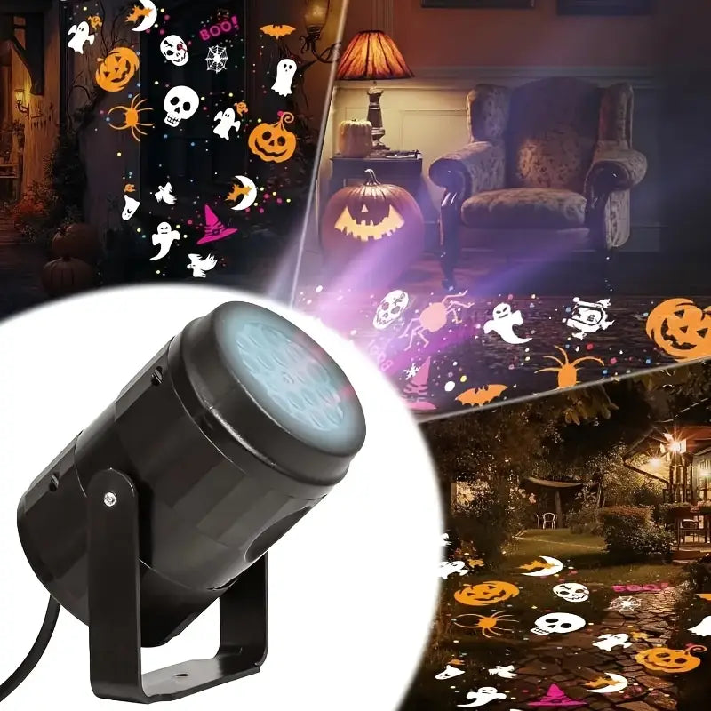 Halloween USB Projektor Lampe – LED Deko mit Kürbis, Spinne & Fledermaus Motiven