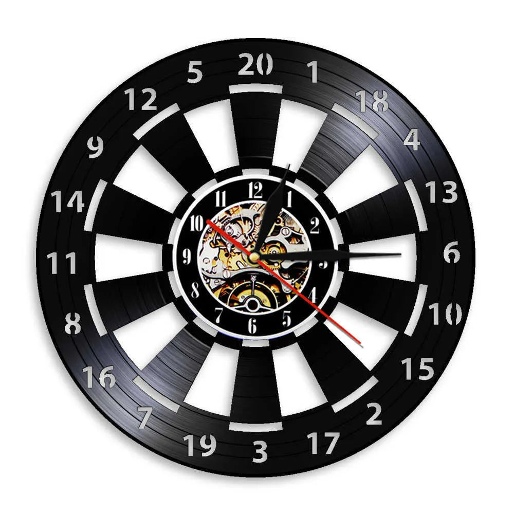 VinylDart | Vintage-Dart-Wanduhr aus Vinyl | Geräuschloses Uhrwerk & Retro-Design für Clubs, Bars & Spielräume