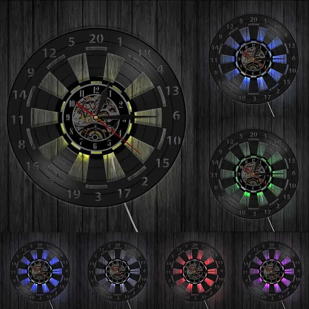VinylDart | Vintage-Dart-Wanduhr aus Vinyl | Geräuschloses Uhrwerk & Retro-Design für Clubs, Bars & Spielräume