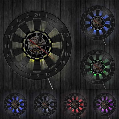 VinylDart | Vintage-Dart-Wanduhr aus Vinyl | Geräuschloses Uhrwerk & Retro-Design für Clubs, Bars & Spielräume