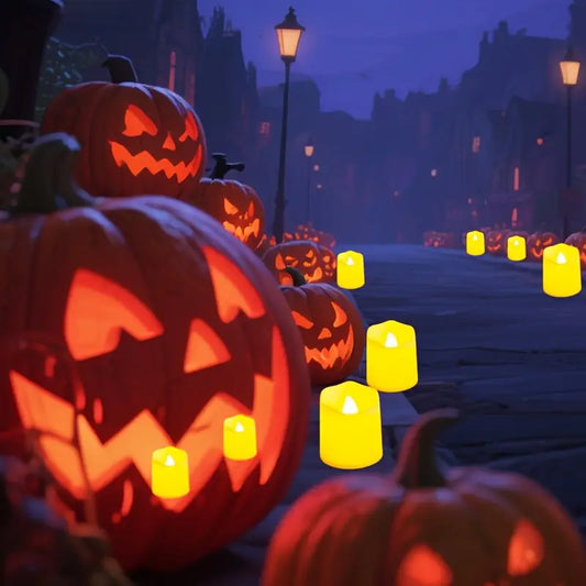 Halloween & Weihnachten LED Teelichter Set – 24 flammenlose Kerzen mit Glitzer & warmem Licht