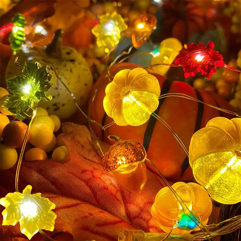 Halloween Herbst Lichterkette – 3m LED Girlande mit Kürbis, Ahornblatt & Eichel