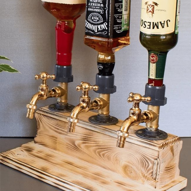 BarrelTap Spender | Holz-Getränkespender mit Messinghahn für Whisky, Wein & Liköre