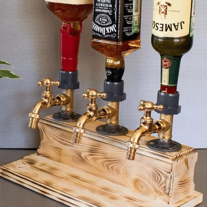 BarrelTap Spender | Holz-Getränkespender mit Messinghahn für Whisky, Wein & Liköre