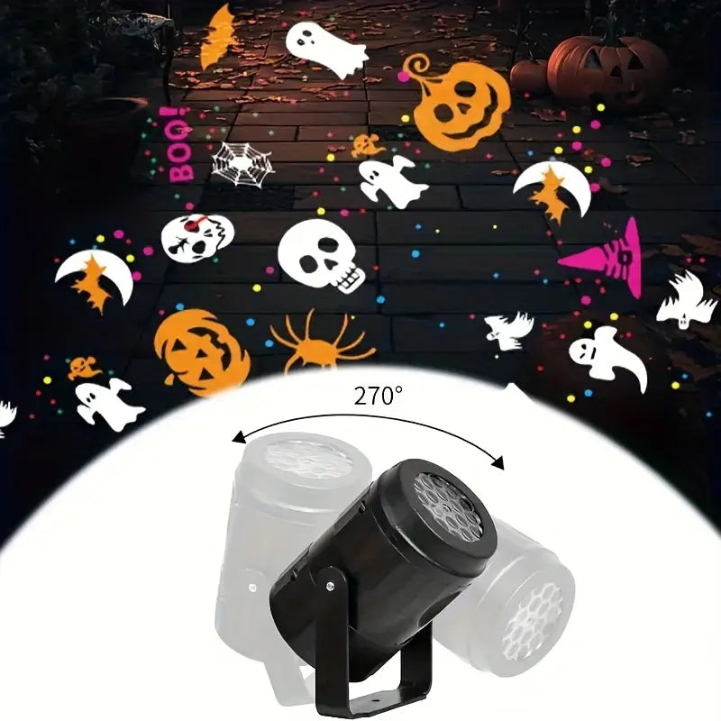 Halloween USB Projektor Lampe – LED Deko mit Kürbis, Spinne & Fledermaus Motiven