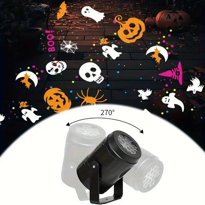 Halloween USB Projektor Lampe – LED Deko mit Kürbis, Spinne & Fledermaus Motiven