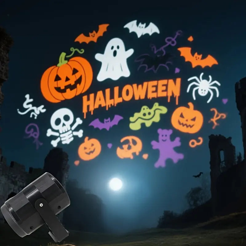 Halloween USB Projektor Lampe – LED Deko mit Kürbis, Spinne & Fledermaus Motiven