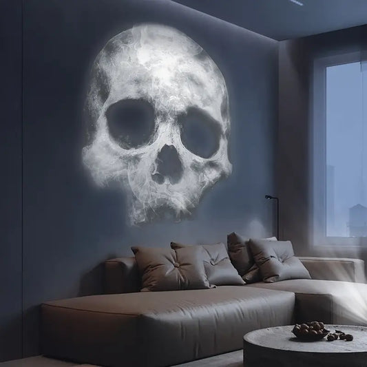 Halloween Skull LED Nachttischlampe – Rotierende Schädel Lampe mit Projektion & USB
