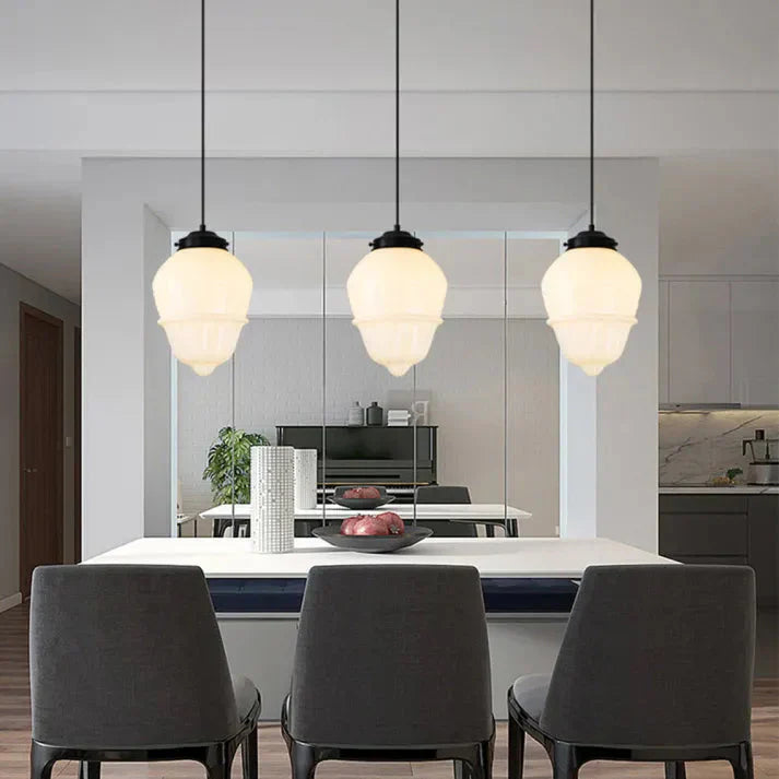 Lunara | Geometrische Milchglas Pendelleuchte in Weiß