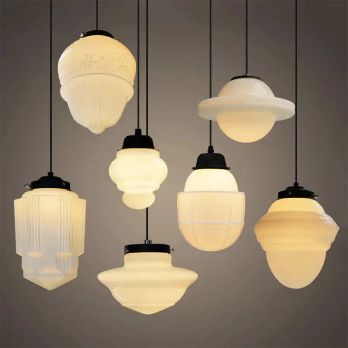 Lunara | Geometrische Milchglas Pendelleuchte in Weiß