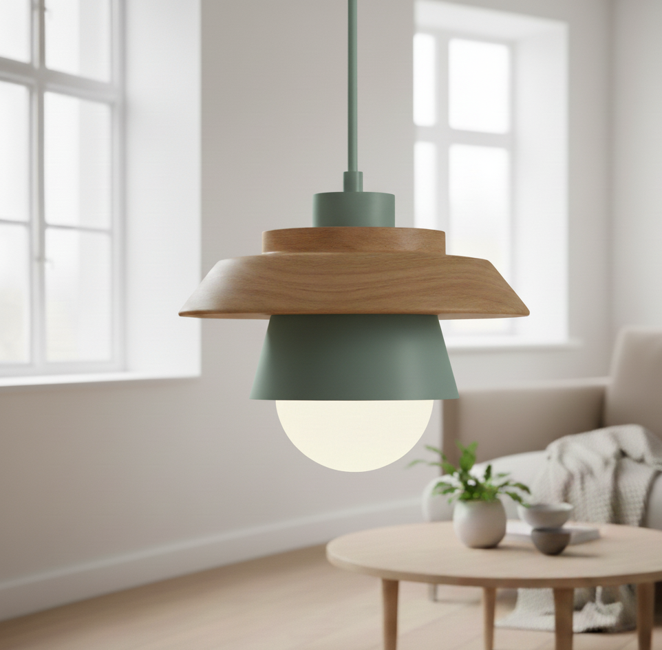 ScandiGlow hanglamp – Noordse LED hanglamp van hout & metaal in macaron-ontwerp