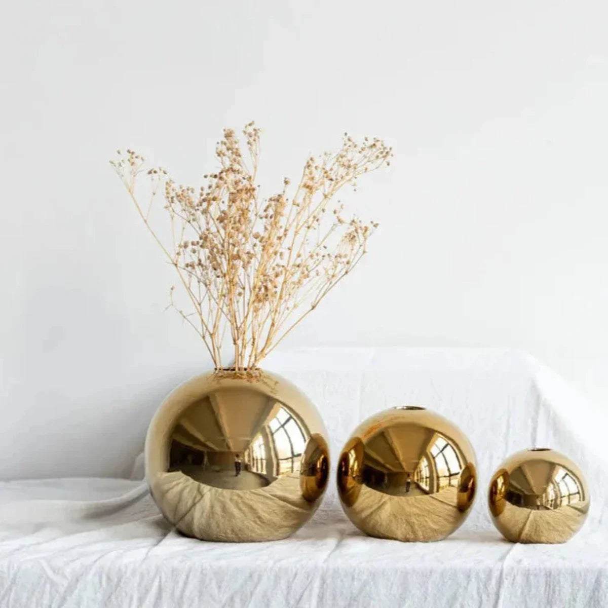 Lunara Lynn | Gouden keramische vaas voor bloemen en hydrocultuur