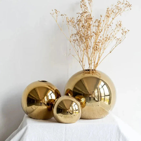 Lunara Lynn | Goldene Keramikvase für Blumen & Hydroponik