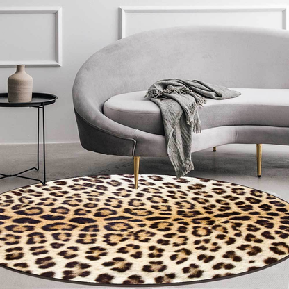 LunaWeave | Wild Elegance Runder Teppich | Luxuriöser Leoparden-Print Teppich – Rutschfest & Waschbar