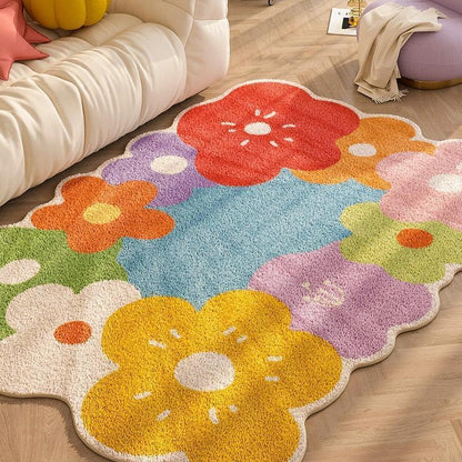 BloomHaven | Floraler Teppich für Zuhause | Weicher Wildblumen-Teppich im natürlichen Design
