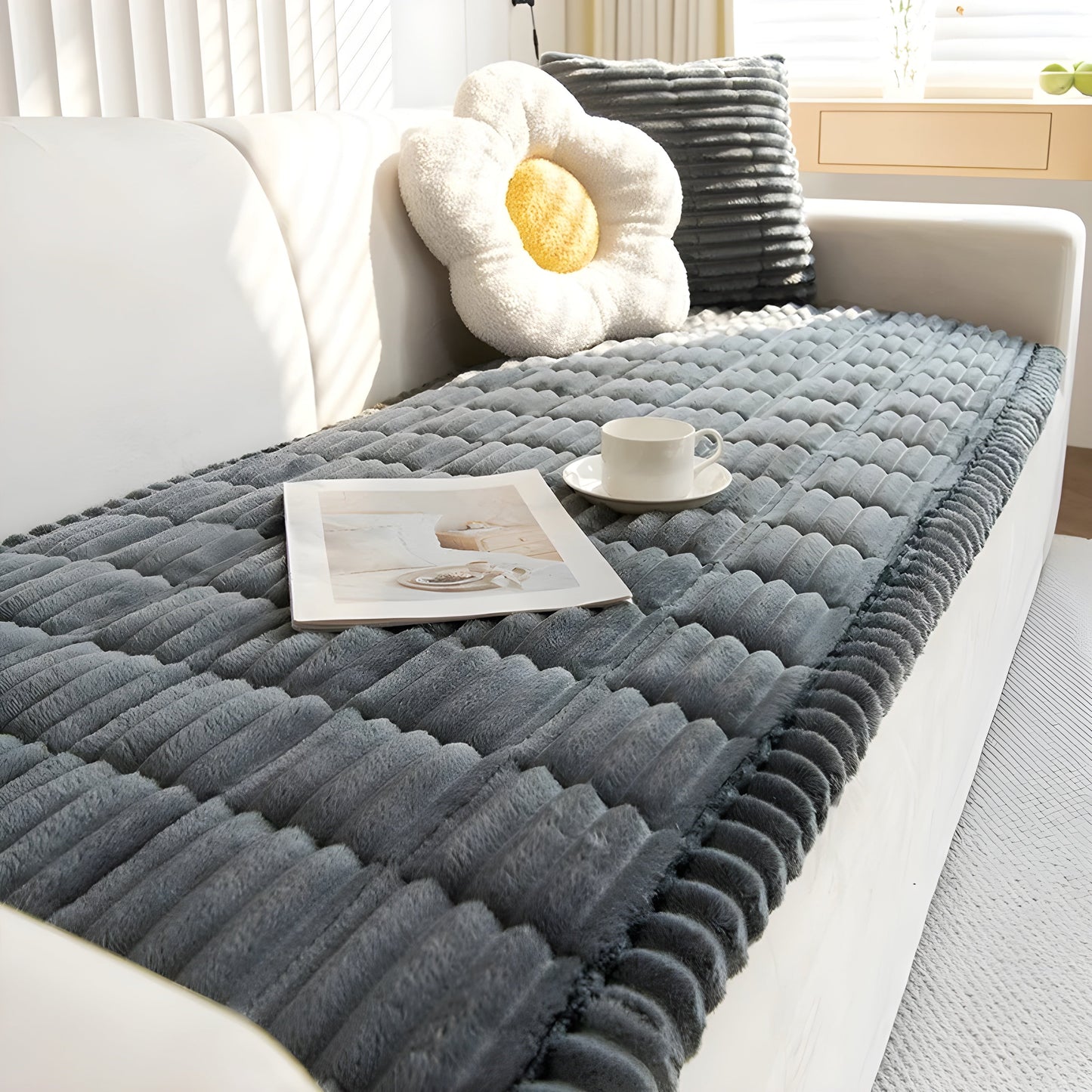 RibCover Classic | Rutschfester Sofaschoner aus Strukturstoff