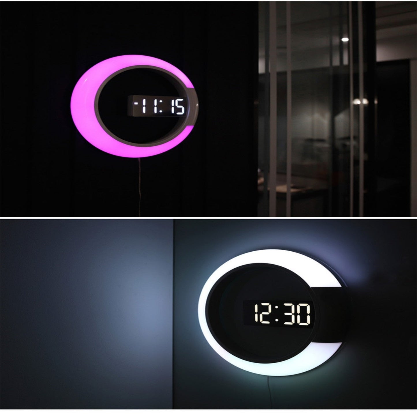 RingLite Halo | Digitale LED-Wanduhr mit Ringlicht in modernem Design