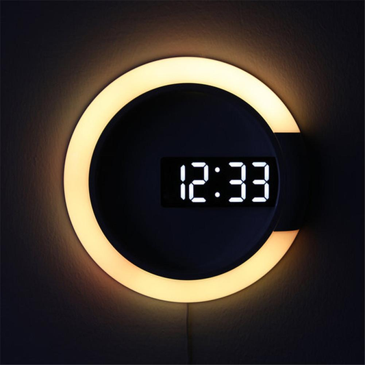 RingLite Halo | Digitale LED-Wanduhr mit Ringlicht in modernem Design