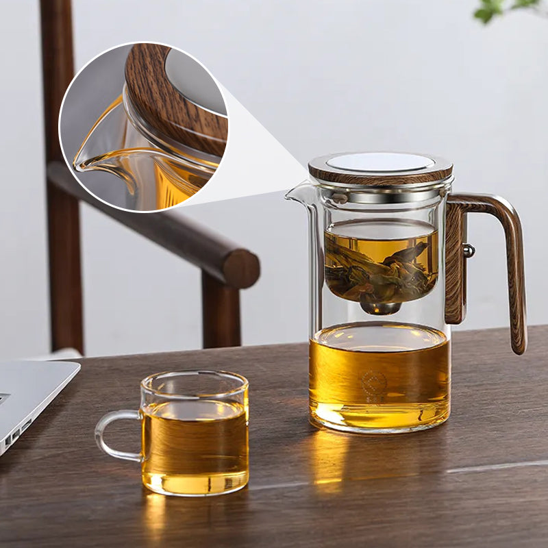 TeakBrew Teekanne | Glasteekanne mit Holzgriff & integriertem Sieb
