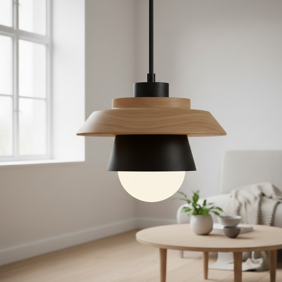 ScandiGlow hanglamp – Noordse LED hanglamp van hout & metaal in macaron-ontwerp